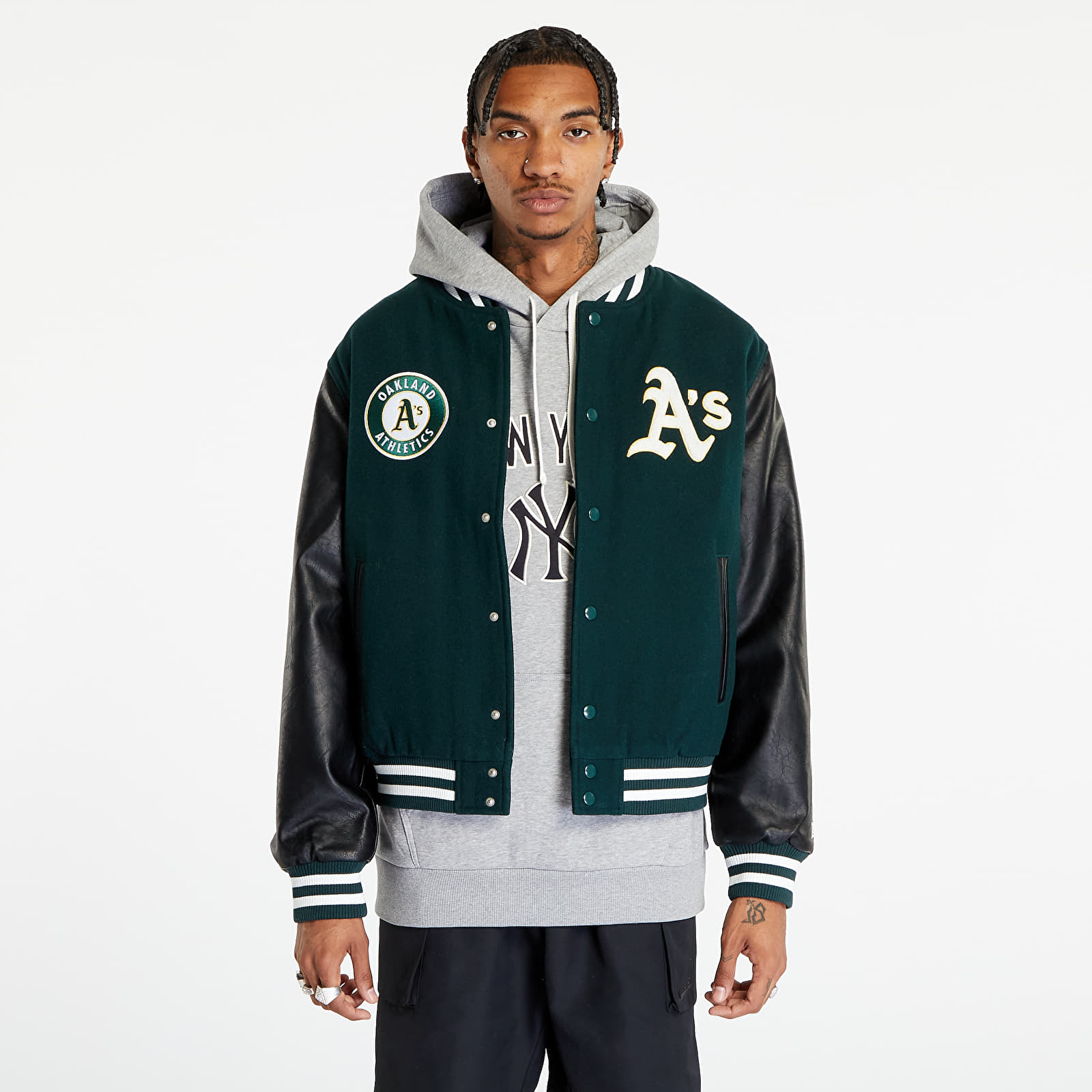 Jackets New Era Oakland Athletics Mlb Large Logo Varsity Jacket Dark Green