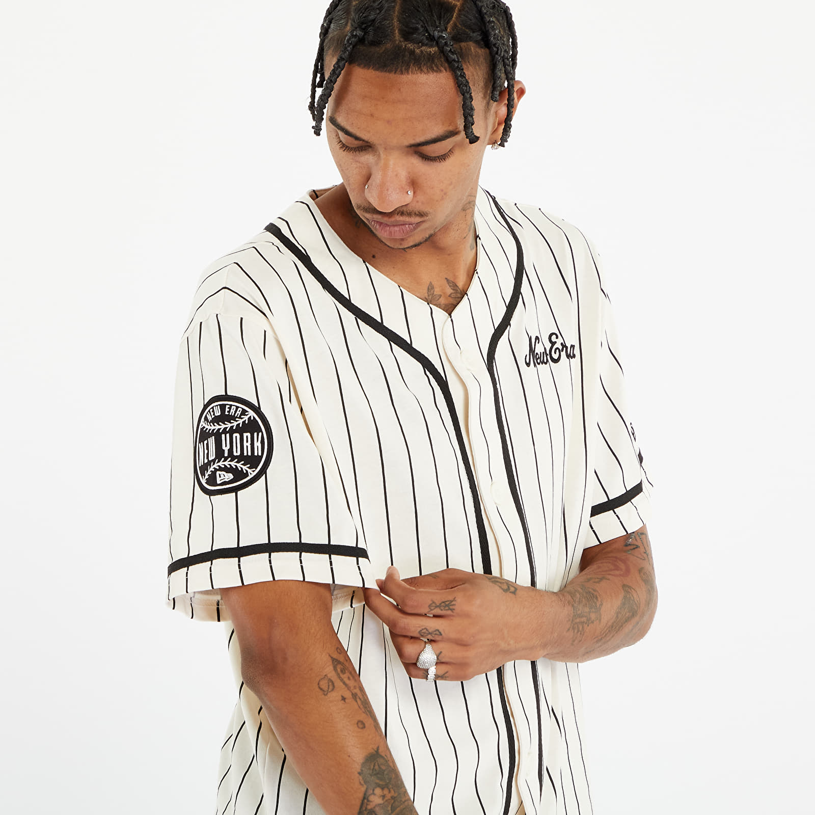 Pólók New Era Pinstripe Jersey Tee Off White