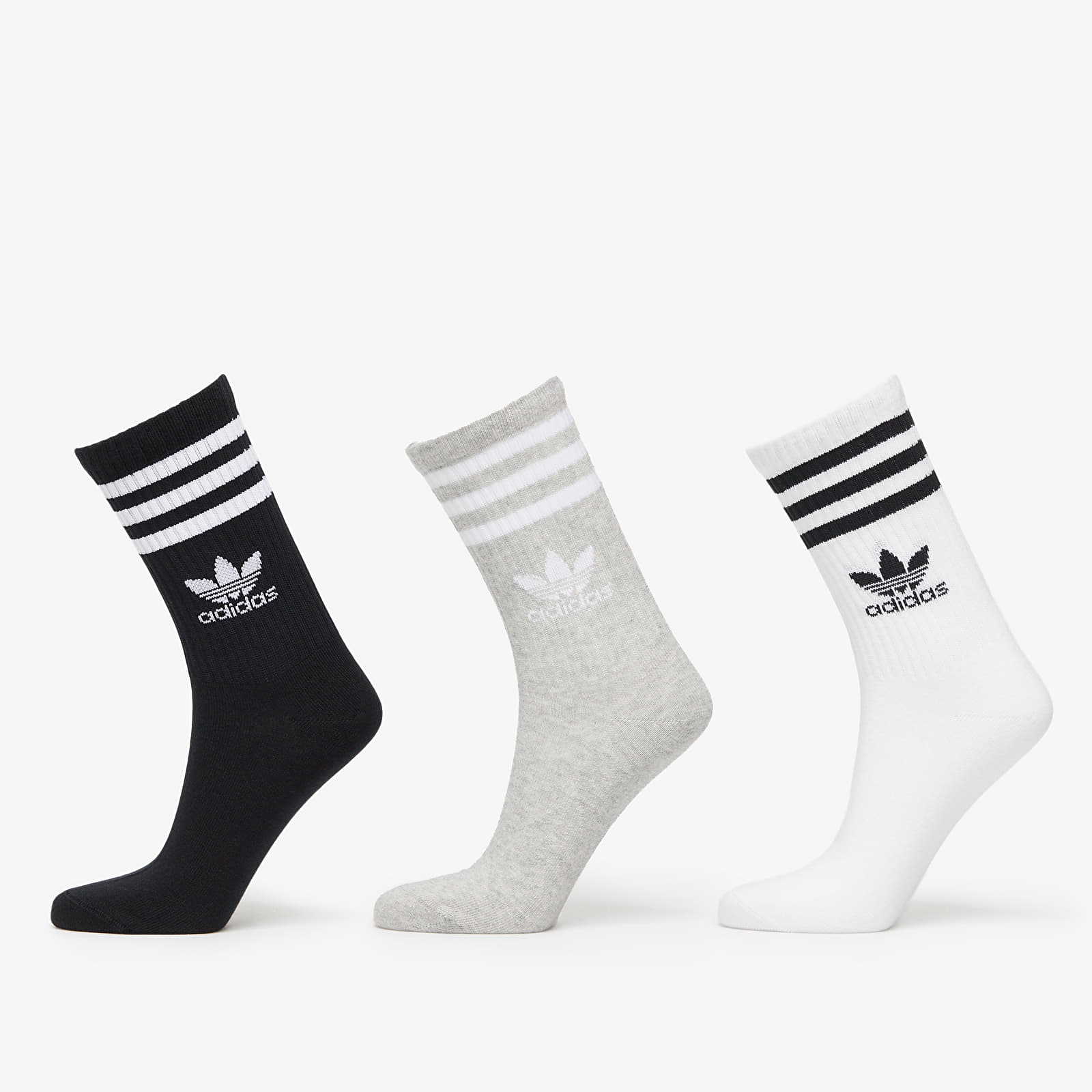 Calzetti adidas Mid Cut Crew Socks 3-Pack White/ Medium Grey Heather/ Black