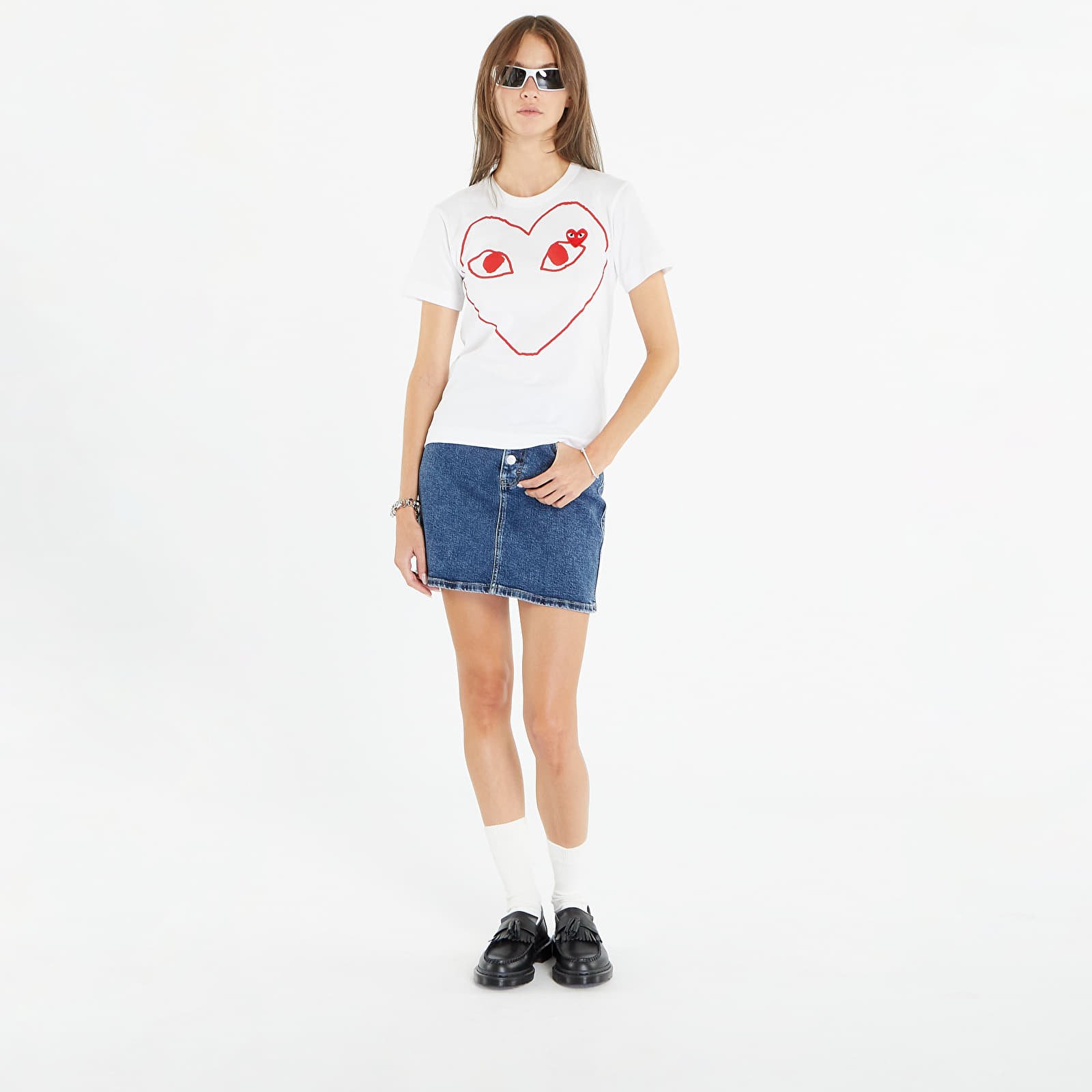 Koszulki Comme des Garçons PLAY Heart Logo Short Sleeve Tee White