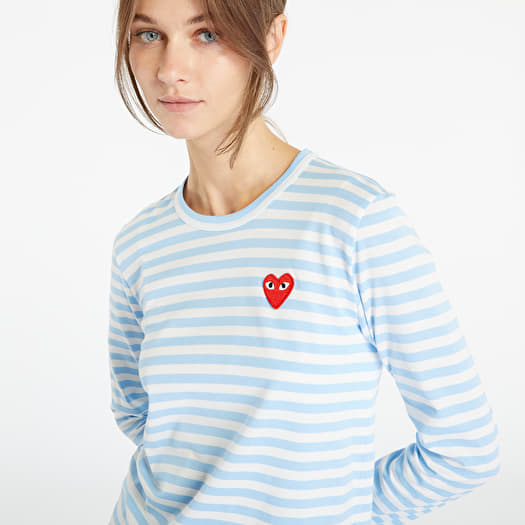T shirts Comme des Garcons PLAY Heart Logo Long Sleeve Tee Clear Sky White Footshop