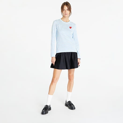 T shirts Comme des Garcons PLAY Heart Logo Long Sleeve Tee Clear Sky White Footshop