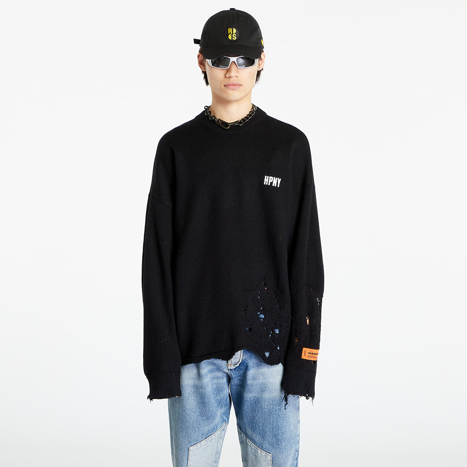 Truien HERON PRESTON Shredded Knit Crewneck Black/ White