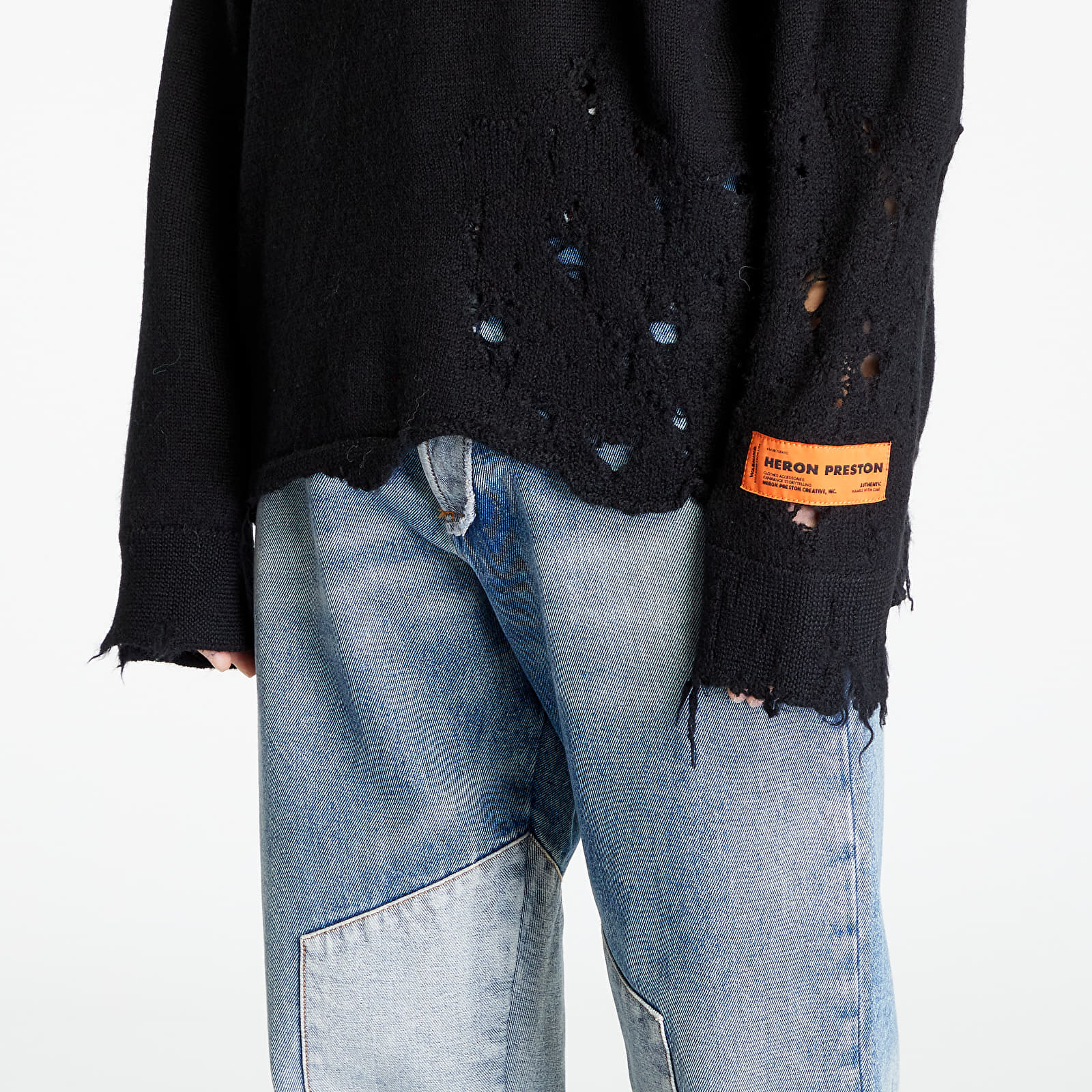 Truien HERON PRESTON Shredded Knit Crewneck Black/ White