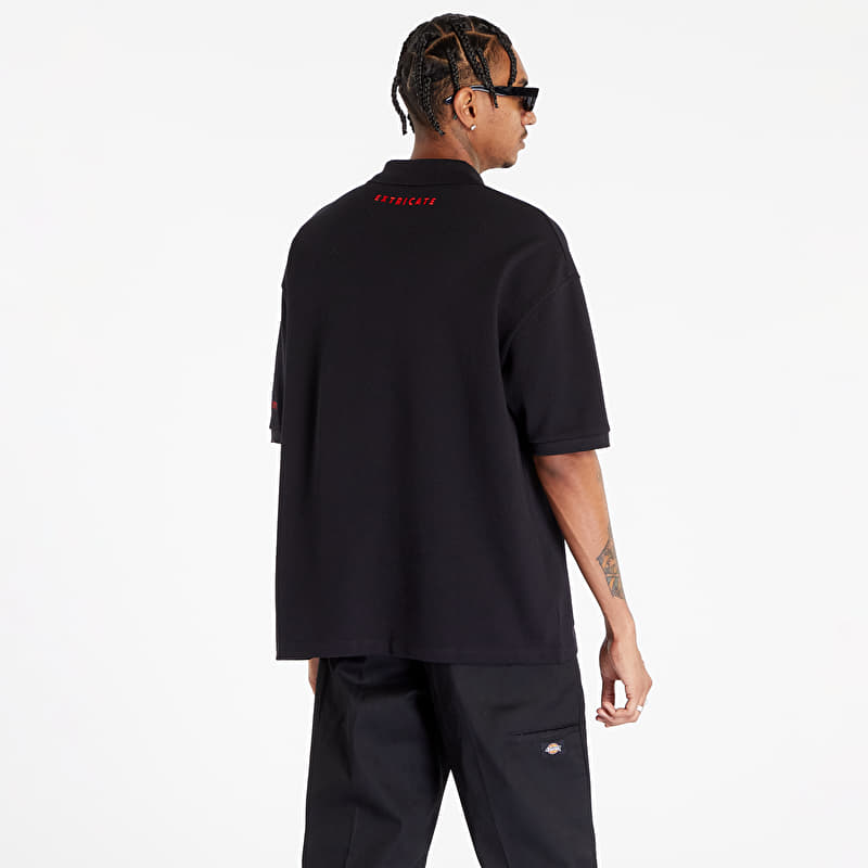 FRED PERRY x RAF SIMONS Embroidered Oversized Polo T-Shirt Black