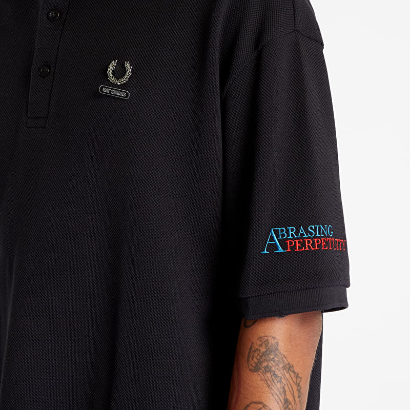 FRED PERRY x RAF SIMONS Embroidered Oversized Polo T-Shirt Black