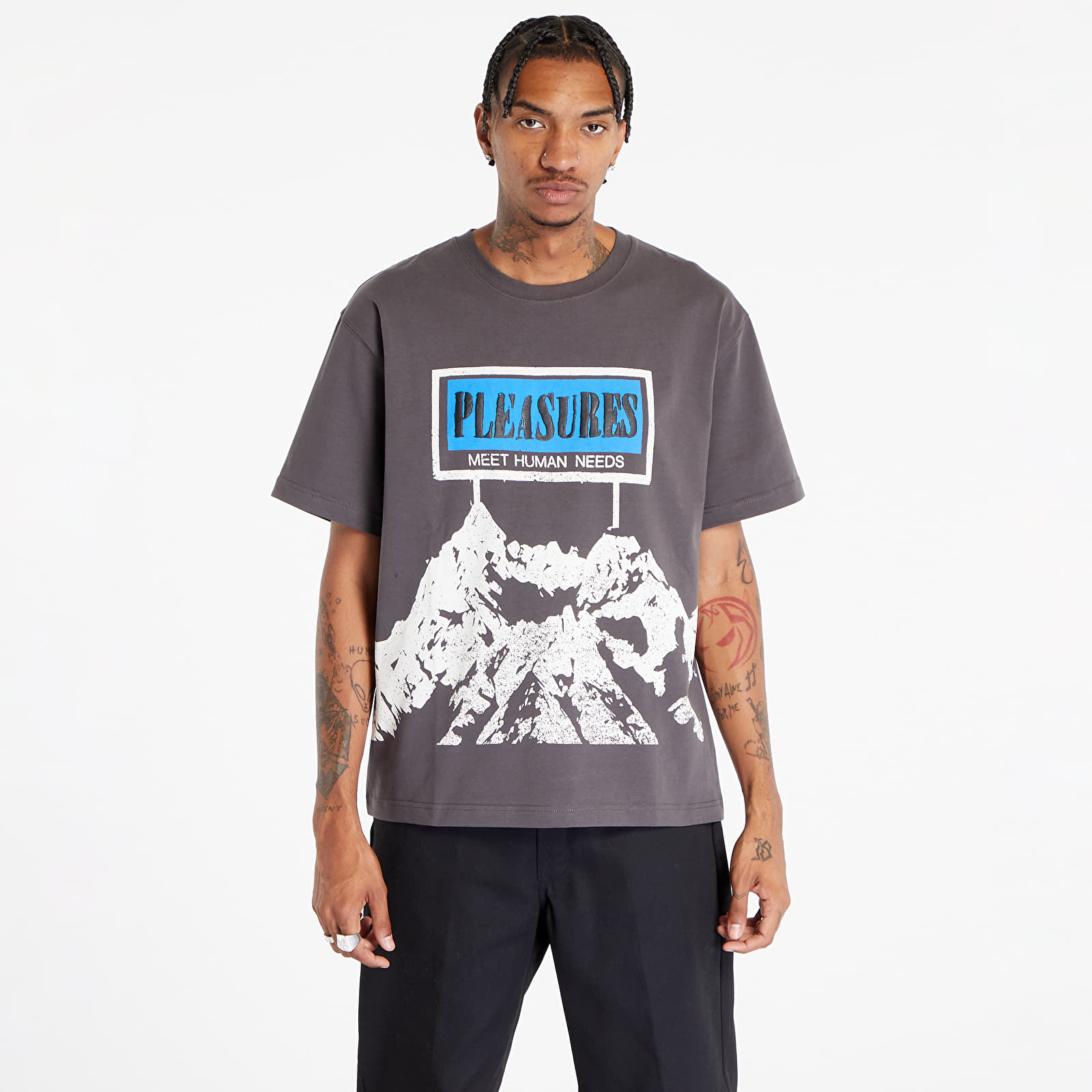 T shirts PLEASURES Human Needs Heavyweight Shirt Charcoal Grey
