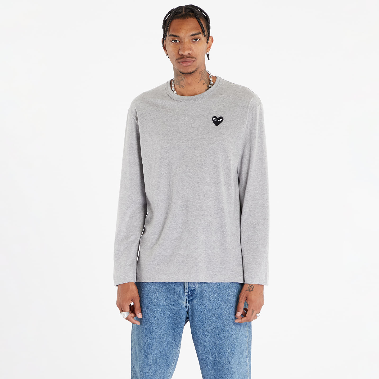 Tricou Comme des Garçons PLAY Heart Logo Long Sleeve Tee UNISEX Gray