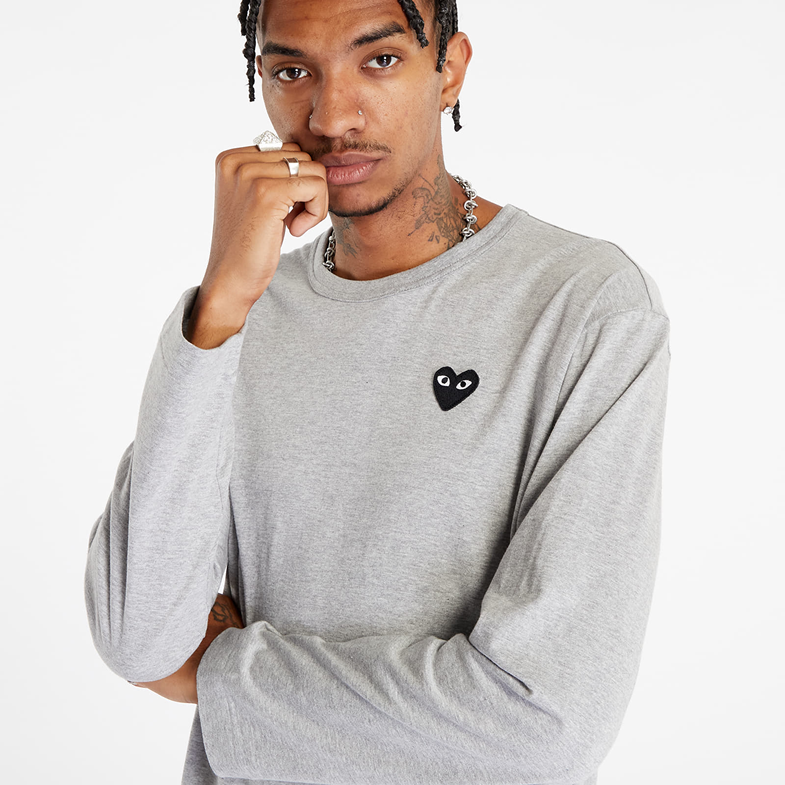 Tričká Comme des Garçons PLAY Heart Logo Long Sleeve Tee UNISEX Gray