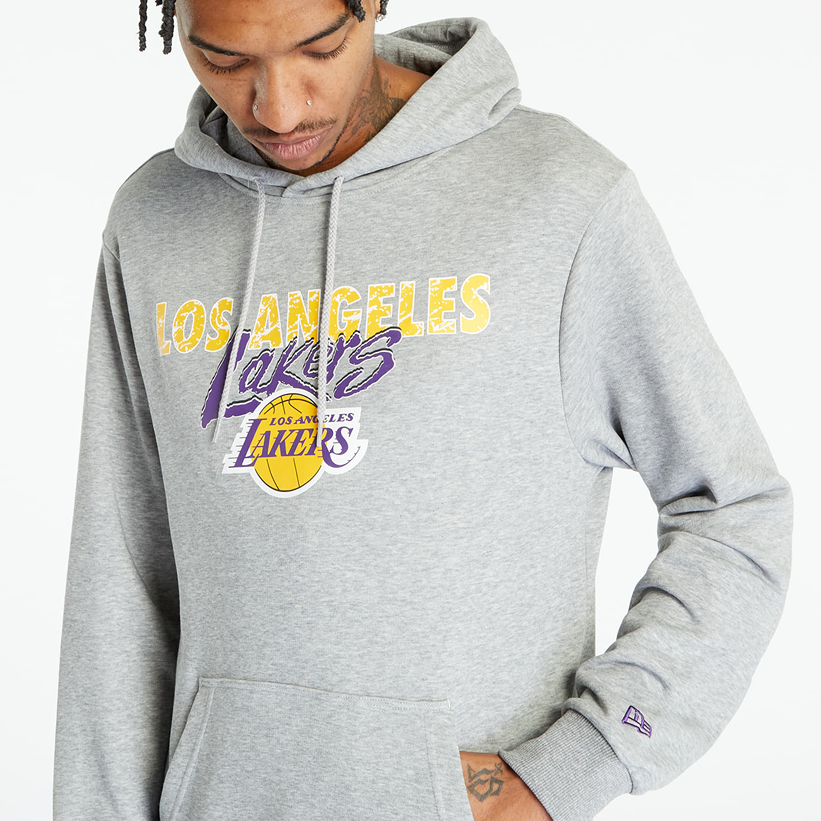 Mikina New Era Team Script Hoody Los Angeles Lakers Heather Gray/ A Gold M.