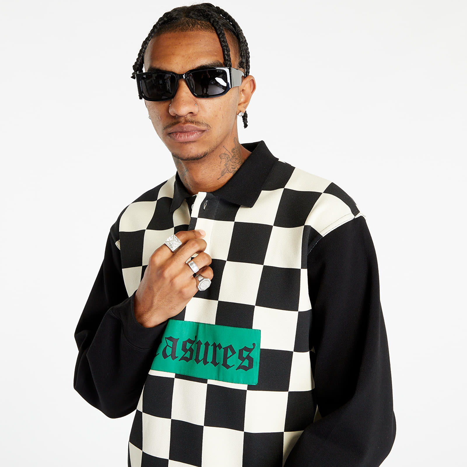 T-skjorter PLEASURES Racer Long Sleeve Polo Tee Black