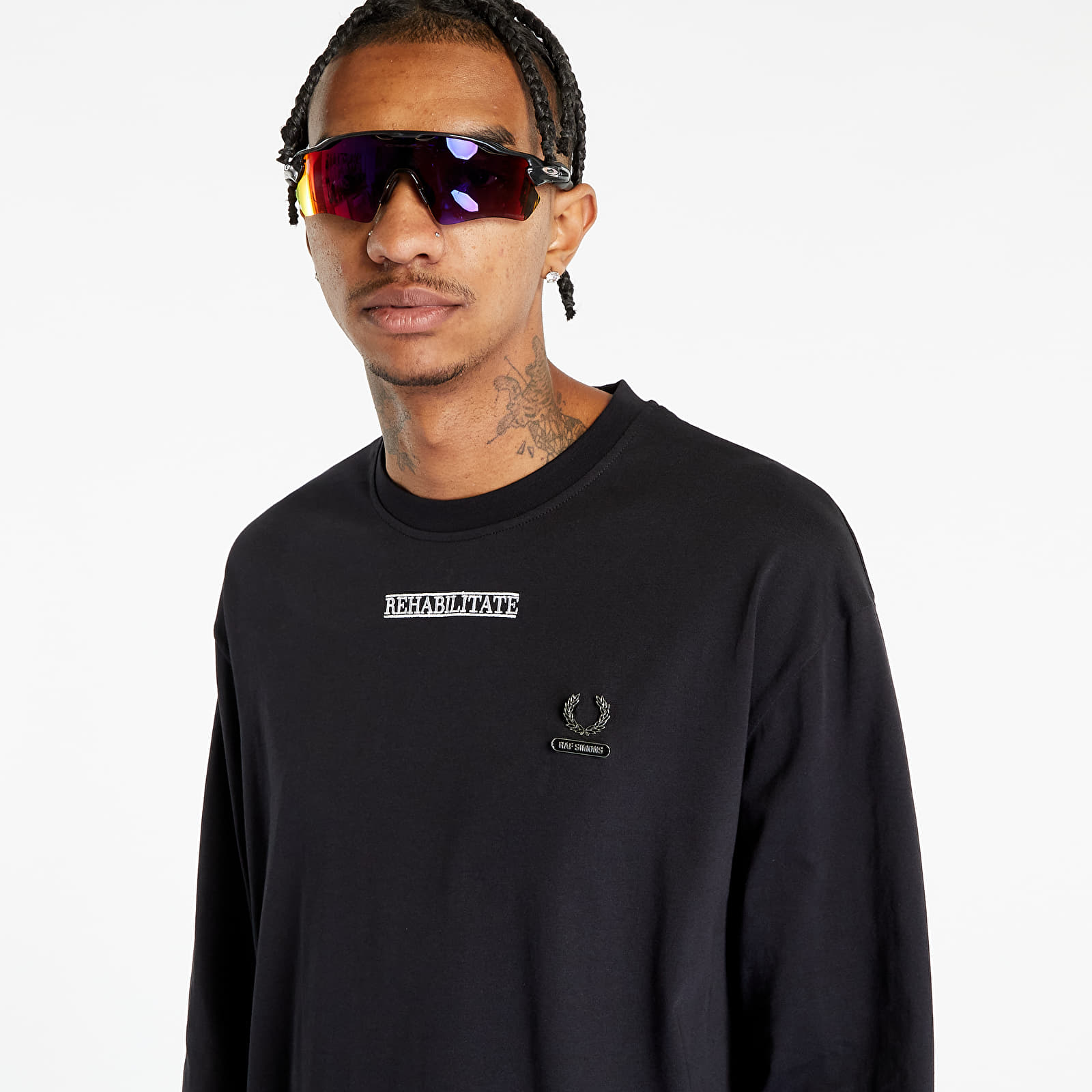 Tricou FRED PERRY x RAF SIMONS Embroidered Long Sleeve T-Shirt Black - 1 | YEO