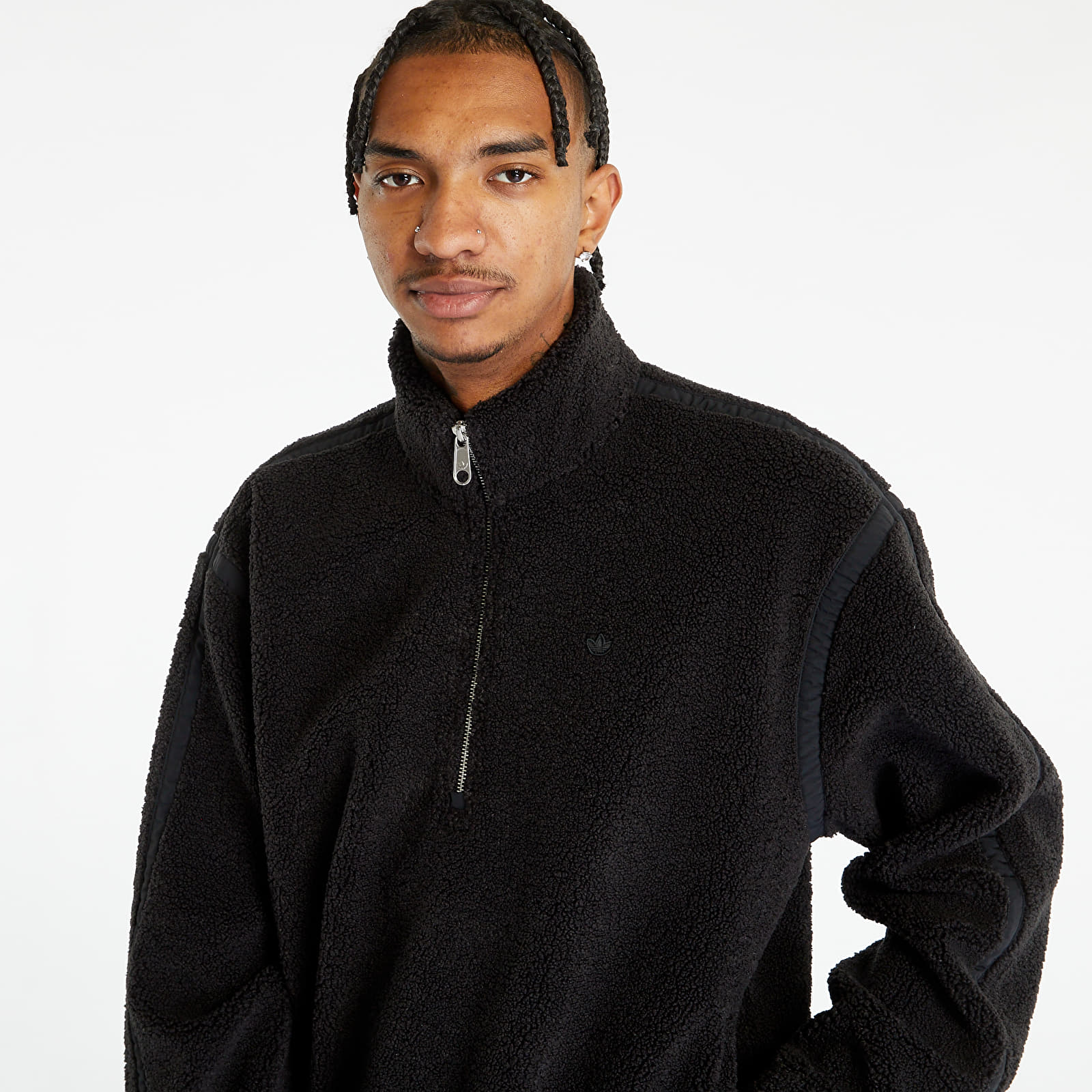 Adidas originals logo quarter zip fleece top in black