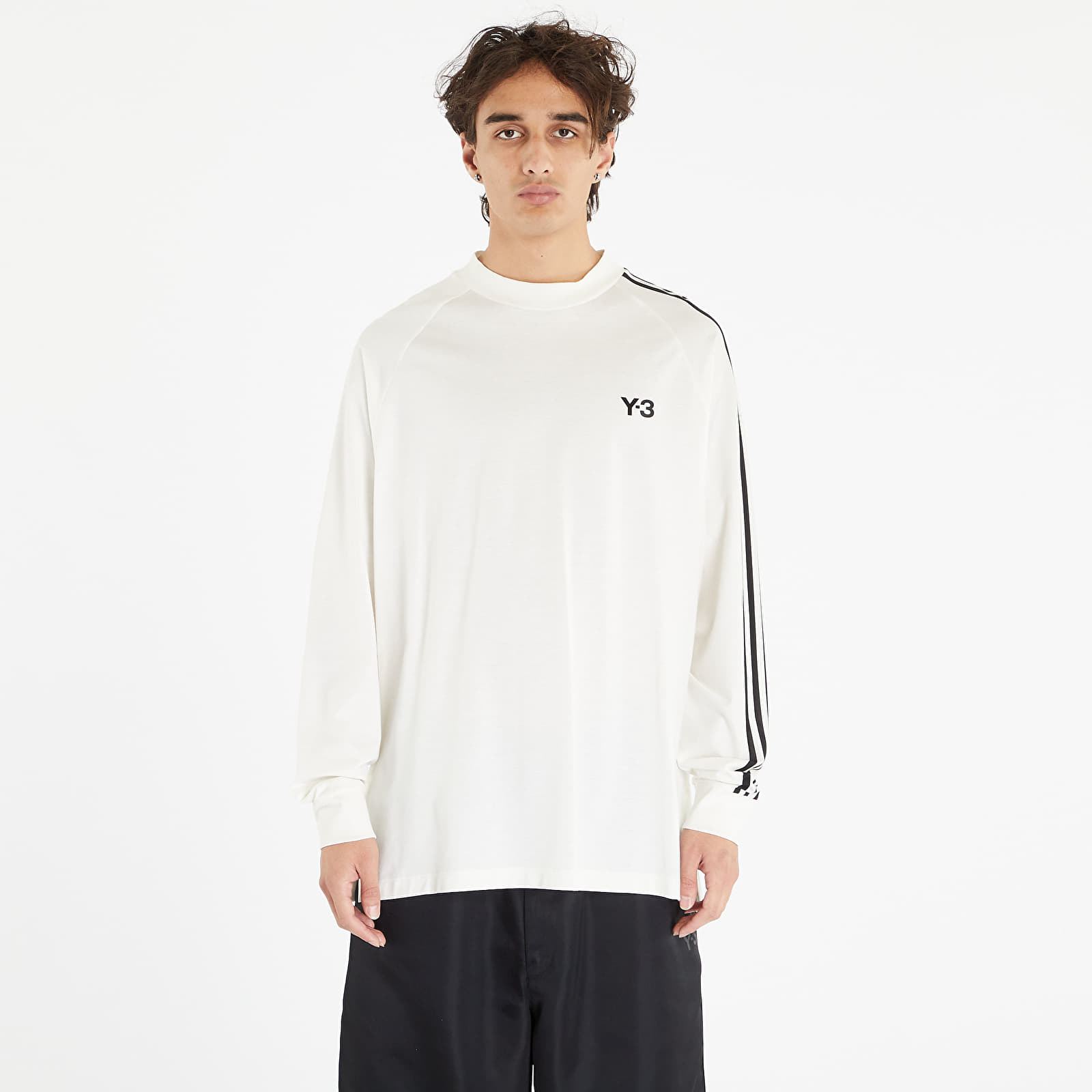 Trička Y-3 3 Stripes Long Sleeve Tee Off White/ Black
