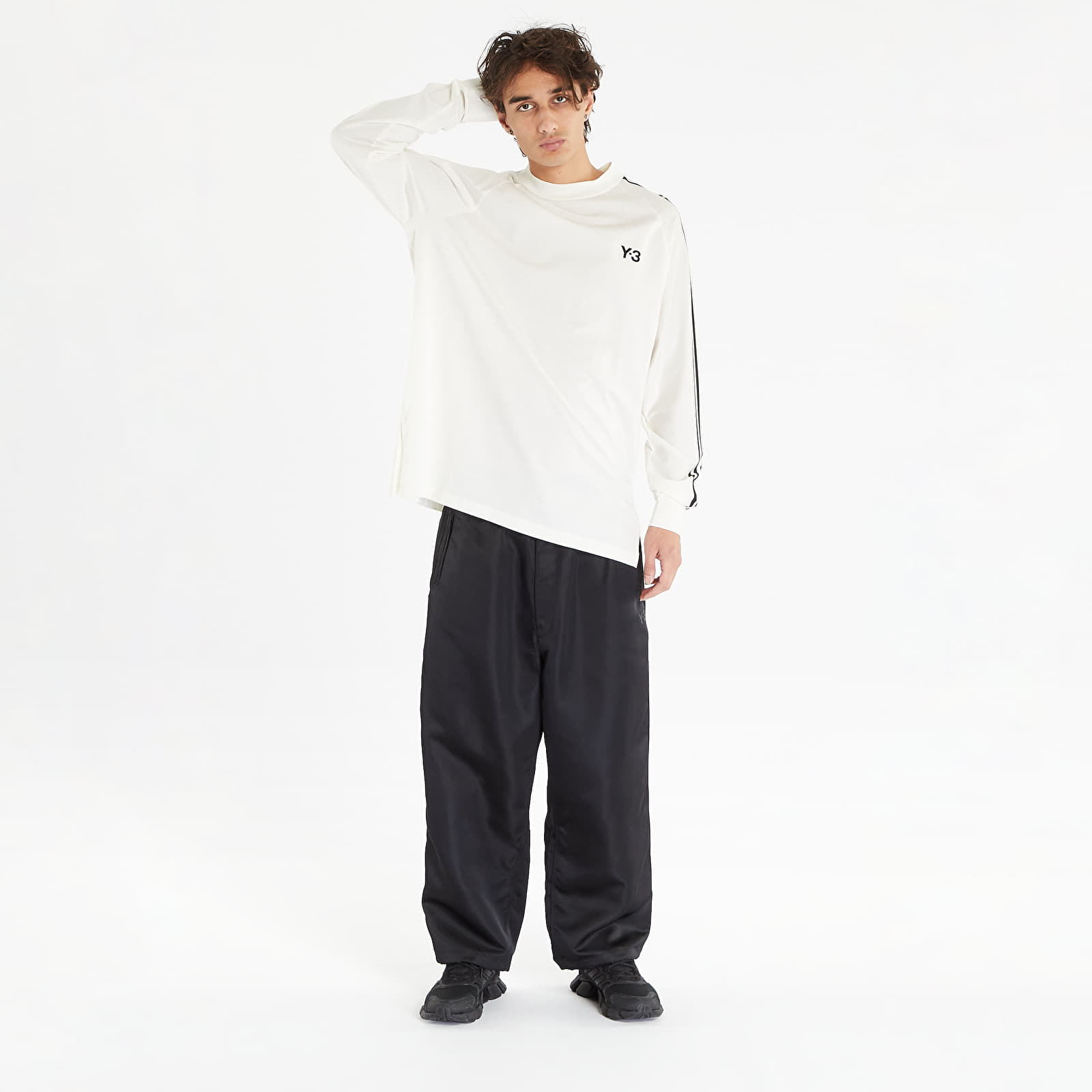 Trička Y-3 3 Stripes Long Sleeve Tee Off White/ Black