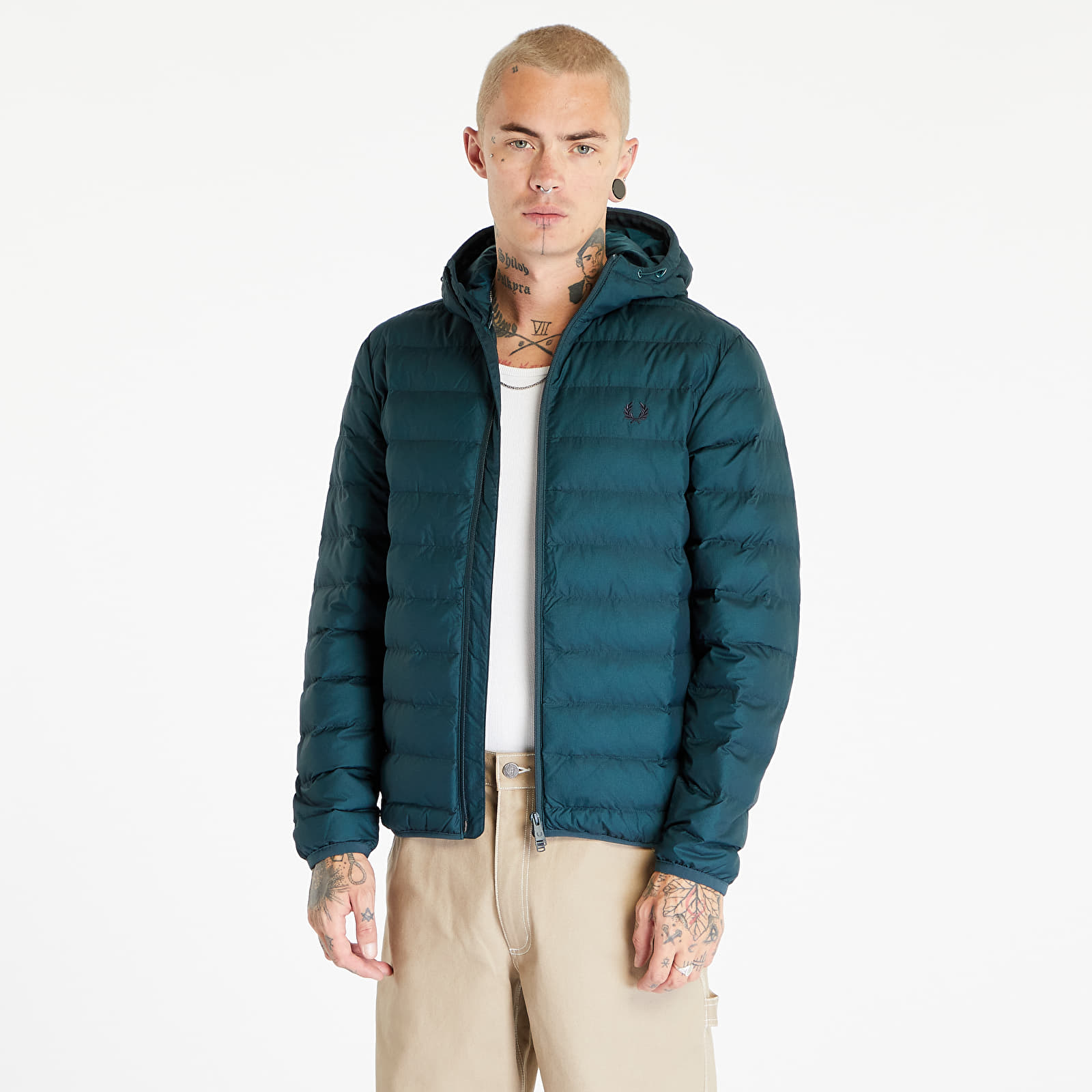 Levně FRED PERRY Hooded Insulated Jacket Petrol Blue