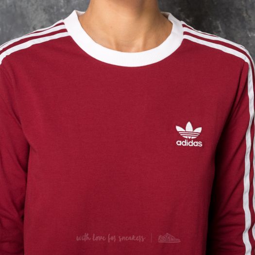 Adidas originals three stripe long sleeve top in burgundy clearance