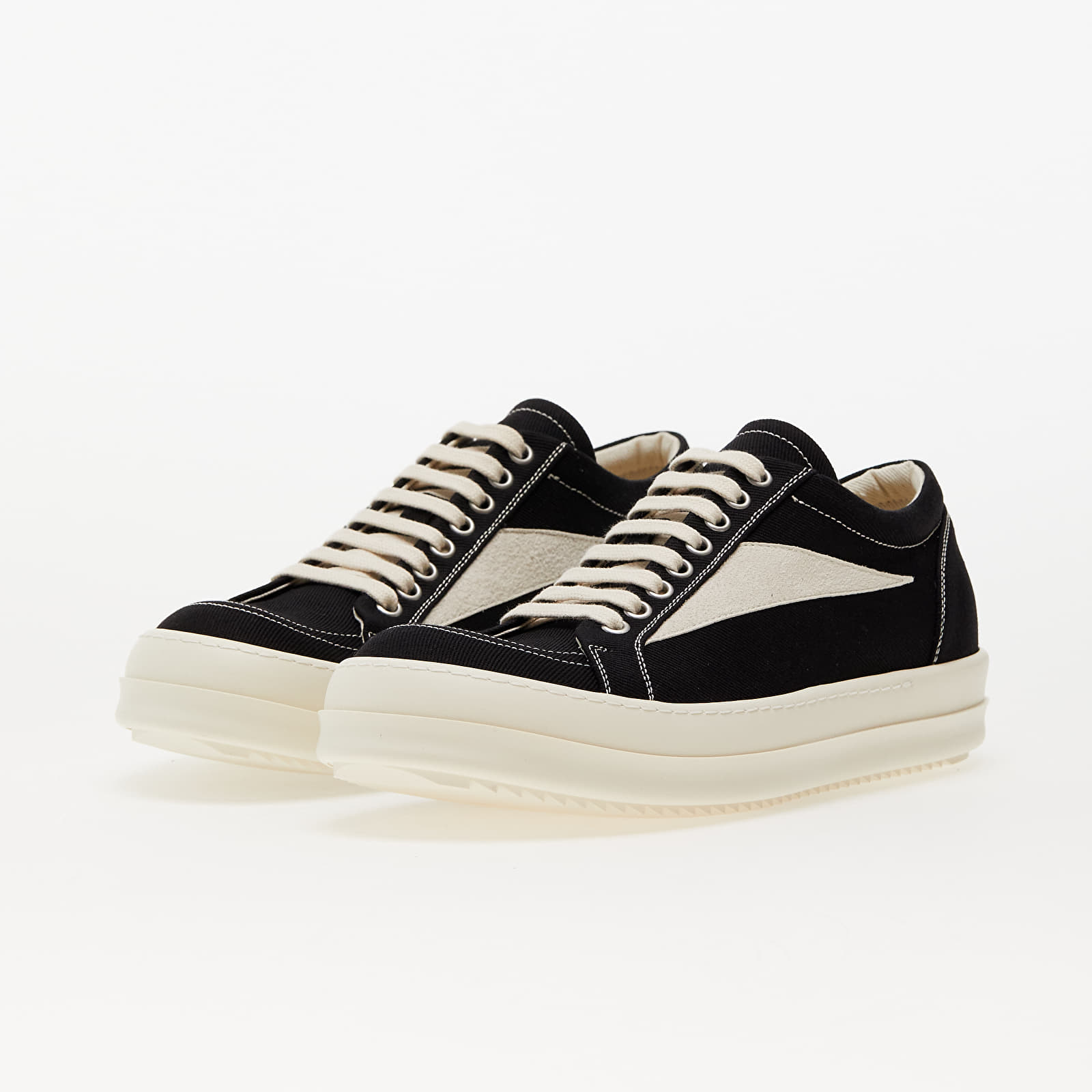 Sapatos de homem Rick Owens Denim Shoes - Vintage Sneaks Black/ Milk/ Milk