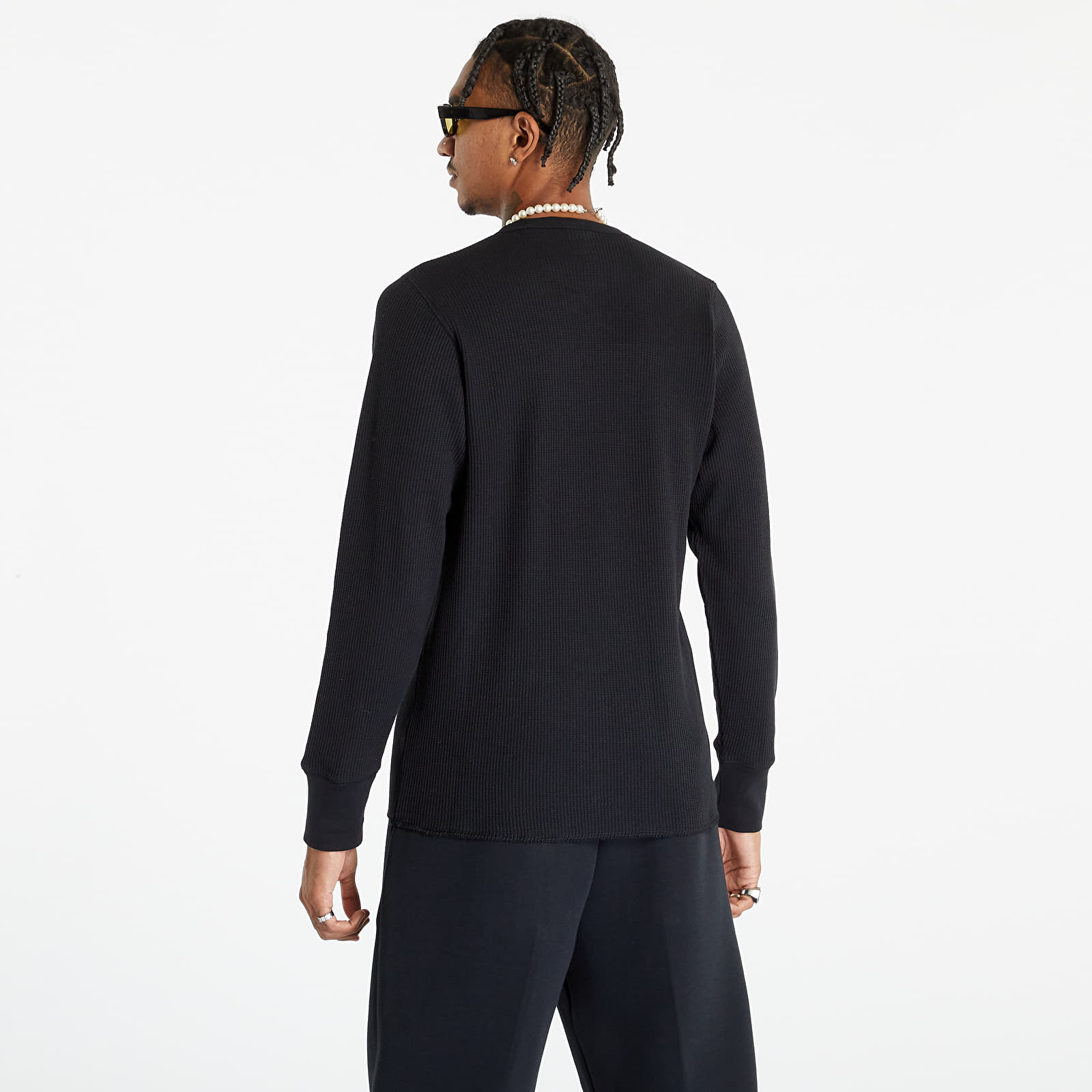 Pólók Nike Life Long-Sleeve Heavyweight Waffle Top Black/ Black/ White