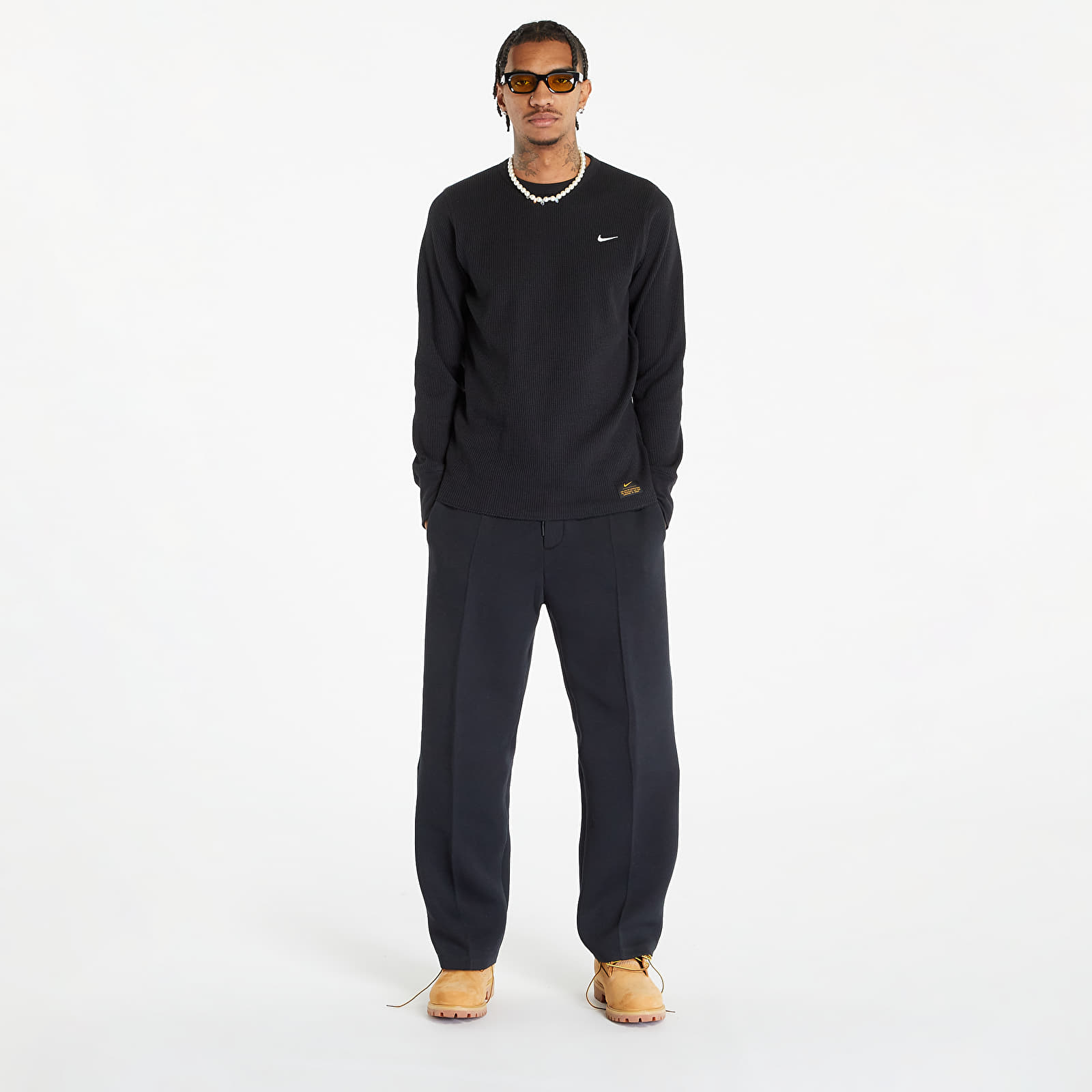 T shirts Nike Life Long Sleeve Heavyweight Waffle Top Black Black White Footshop