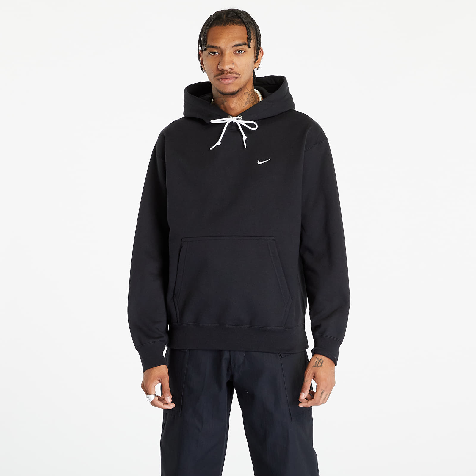Hanorac Nike Solo Swoosh Men's Fleece Pullover Hoodie Black/ White