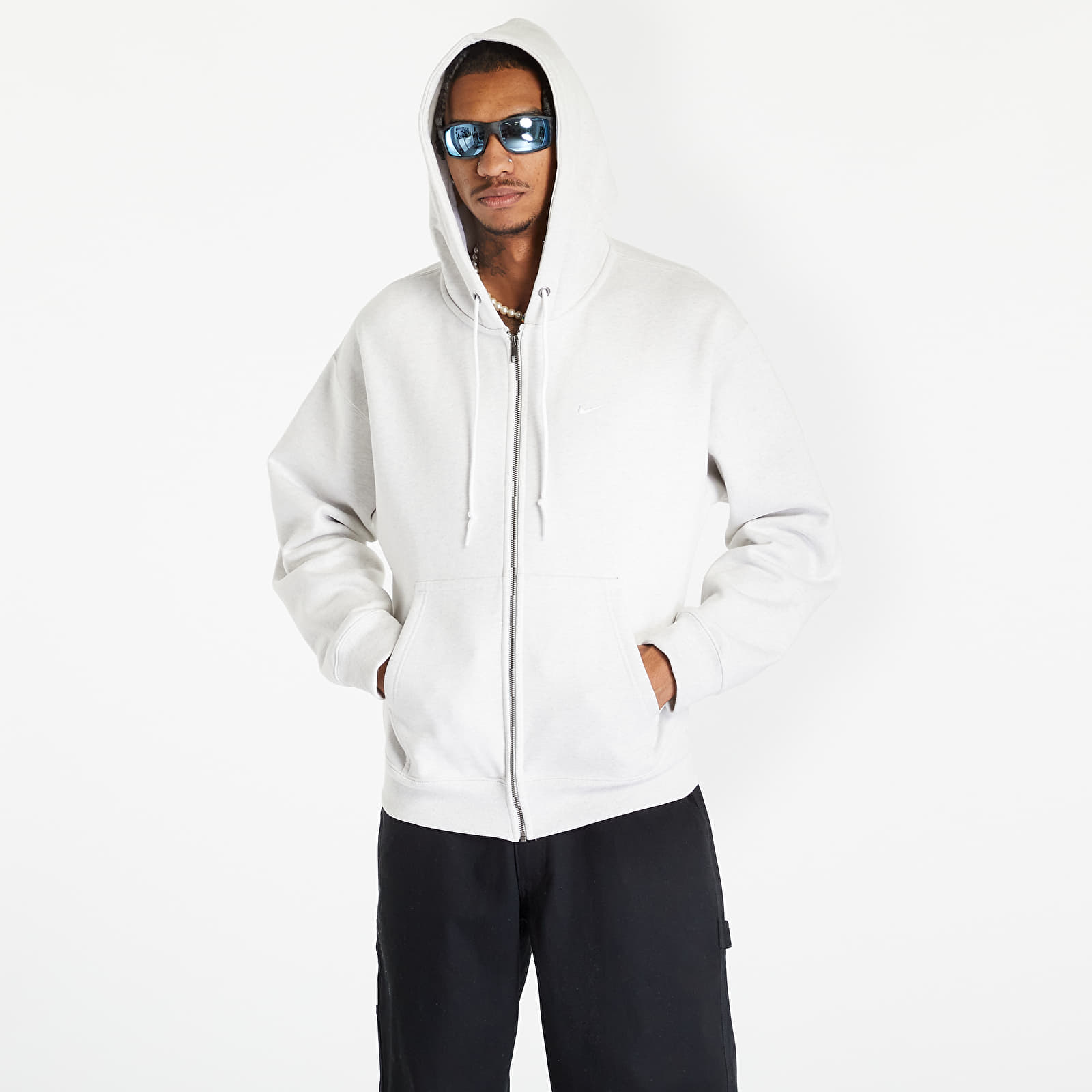 Sweatshirt Nike Solo Swoosh Full-Zip Hoodie Birch Heather/ White M