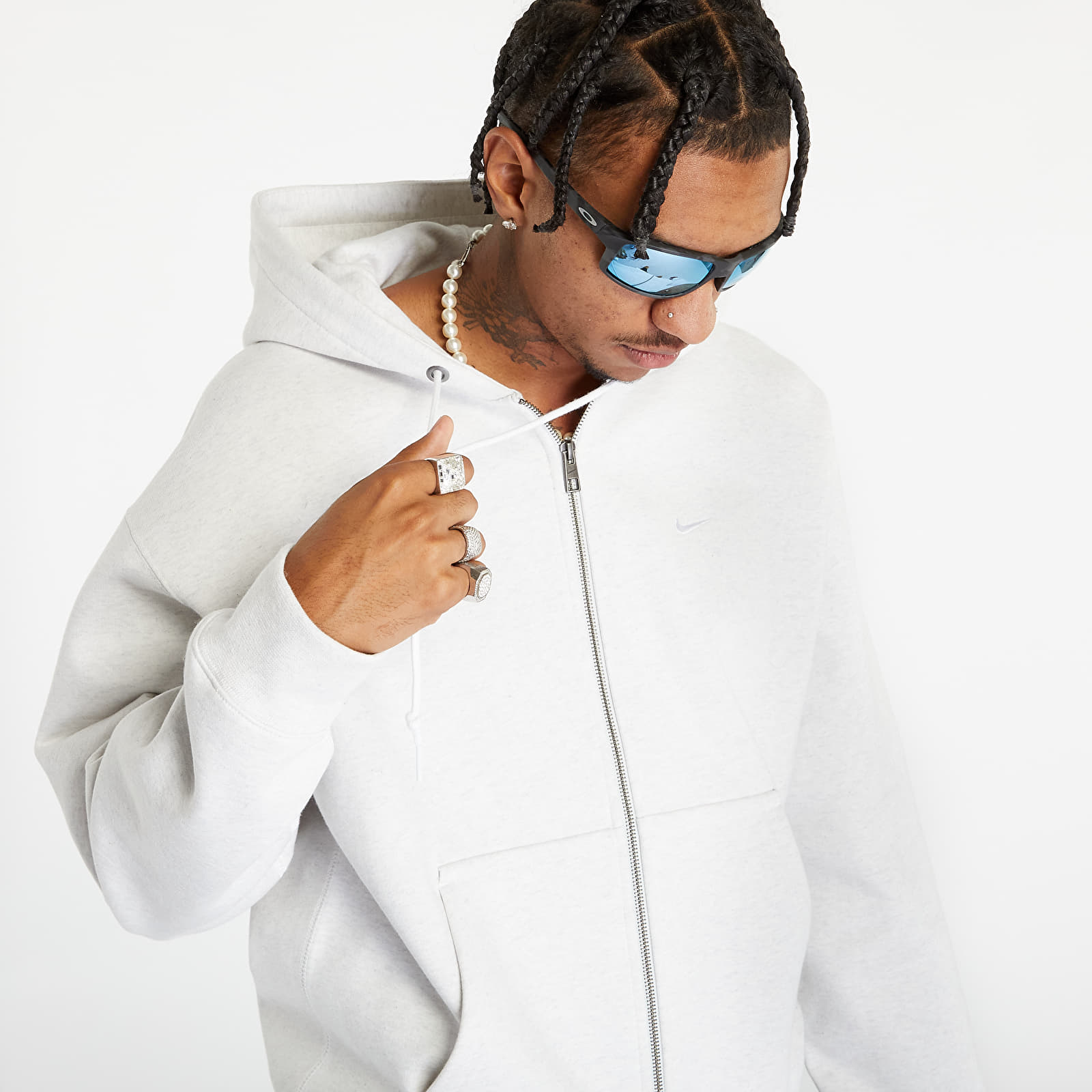 Hanorac Nike Solo Swoosh Full-Zip Hoodie Birch Heather/ White - 1 | YEO